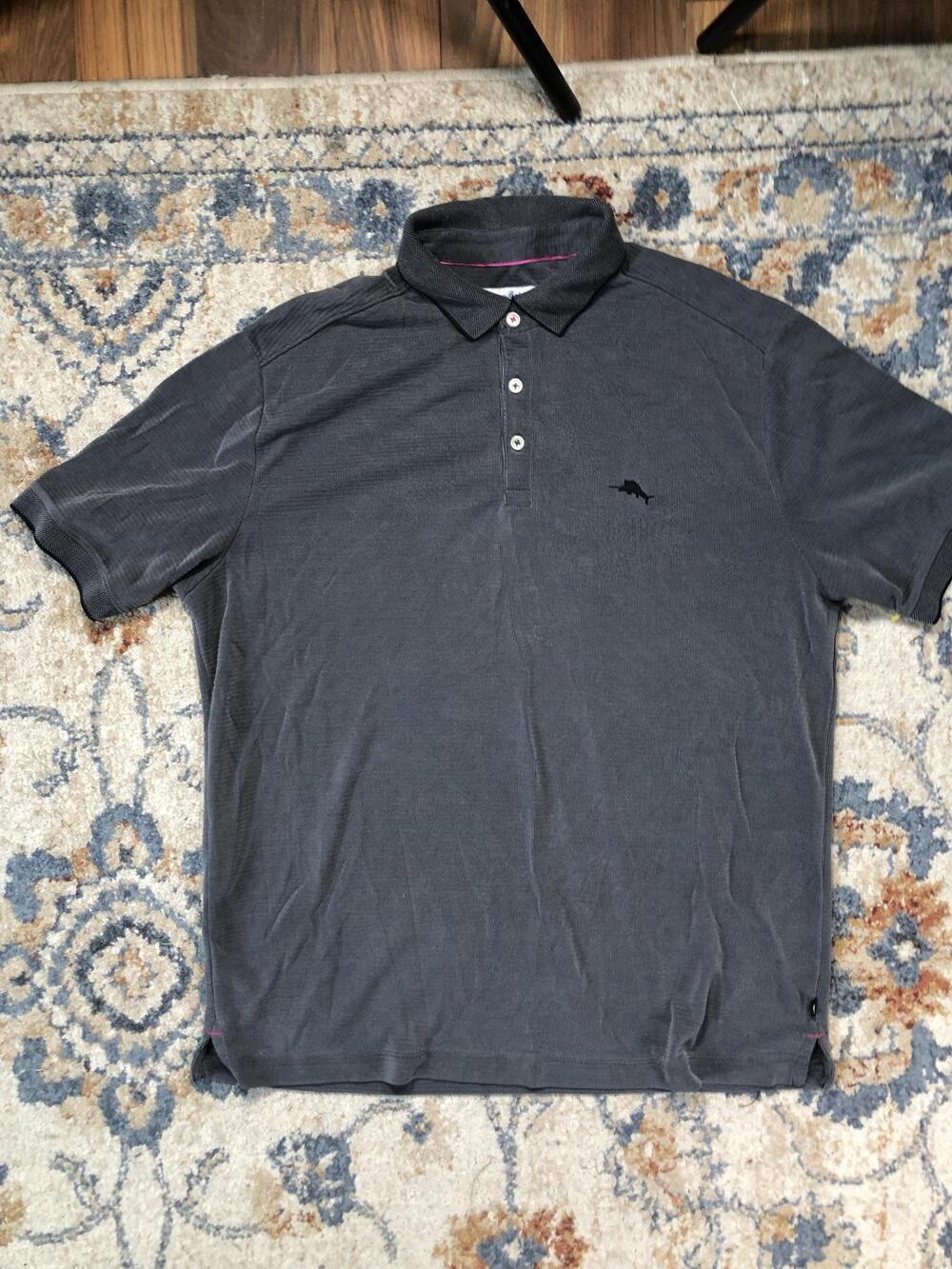 Tommy Bahama IslandZone Polo Shirt Mens L Gray Golf Performance Short Sleeve